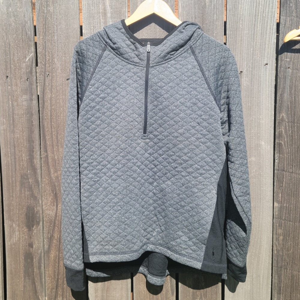 Smartwool Diamond Peak Merino Blend Quilted Hoodie Womens Large Gray Quarter Zip